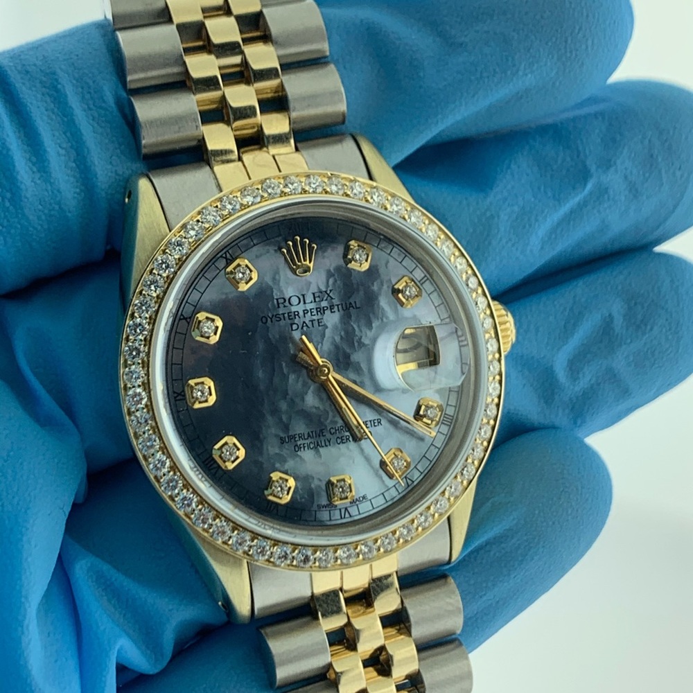 ROLEX OYSTER PERPETUALDATE 10K GOLD APPROX 1CT DB - Picture 3 of 10